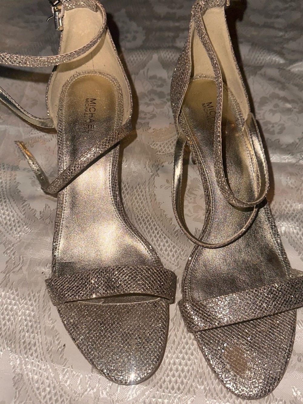 MICHAEL Michael Kors Glitter Gold Ankle-Strap Heels